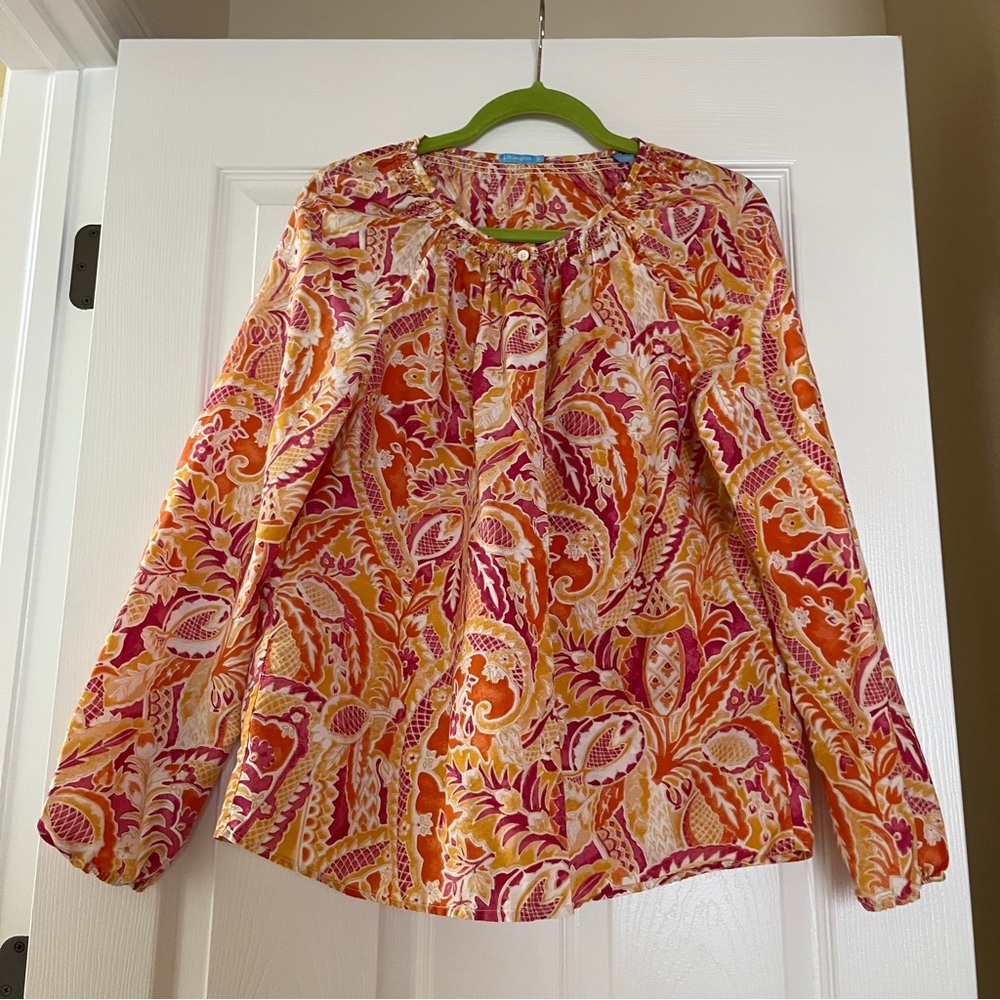J. McLaughlin Orange & Pink Long Sleeve Blouse